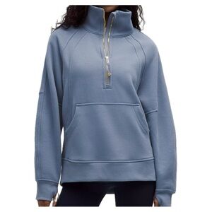 Lululemon Scuba Oversized Funnel-Neck Half Zip Long Washed Denim Blue Gold XS/S
